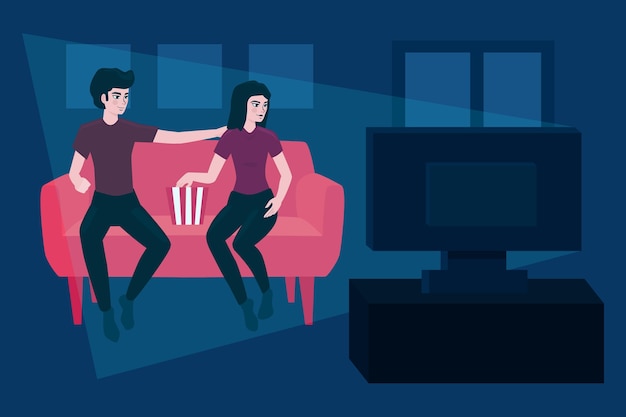 Couple watching movies at home using IPTV service