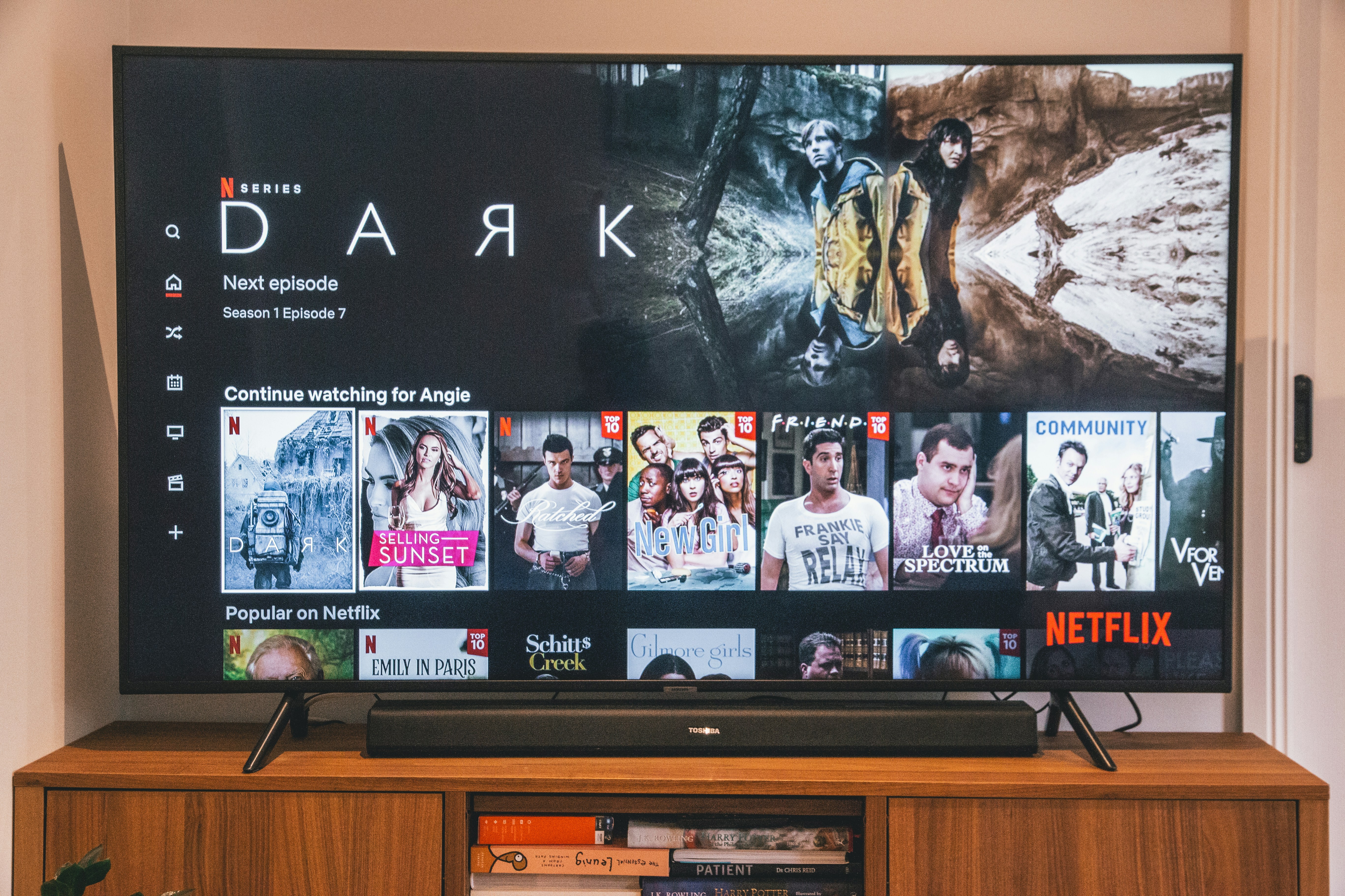 Close-up of television displaying high-quality 4K content